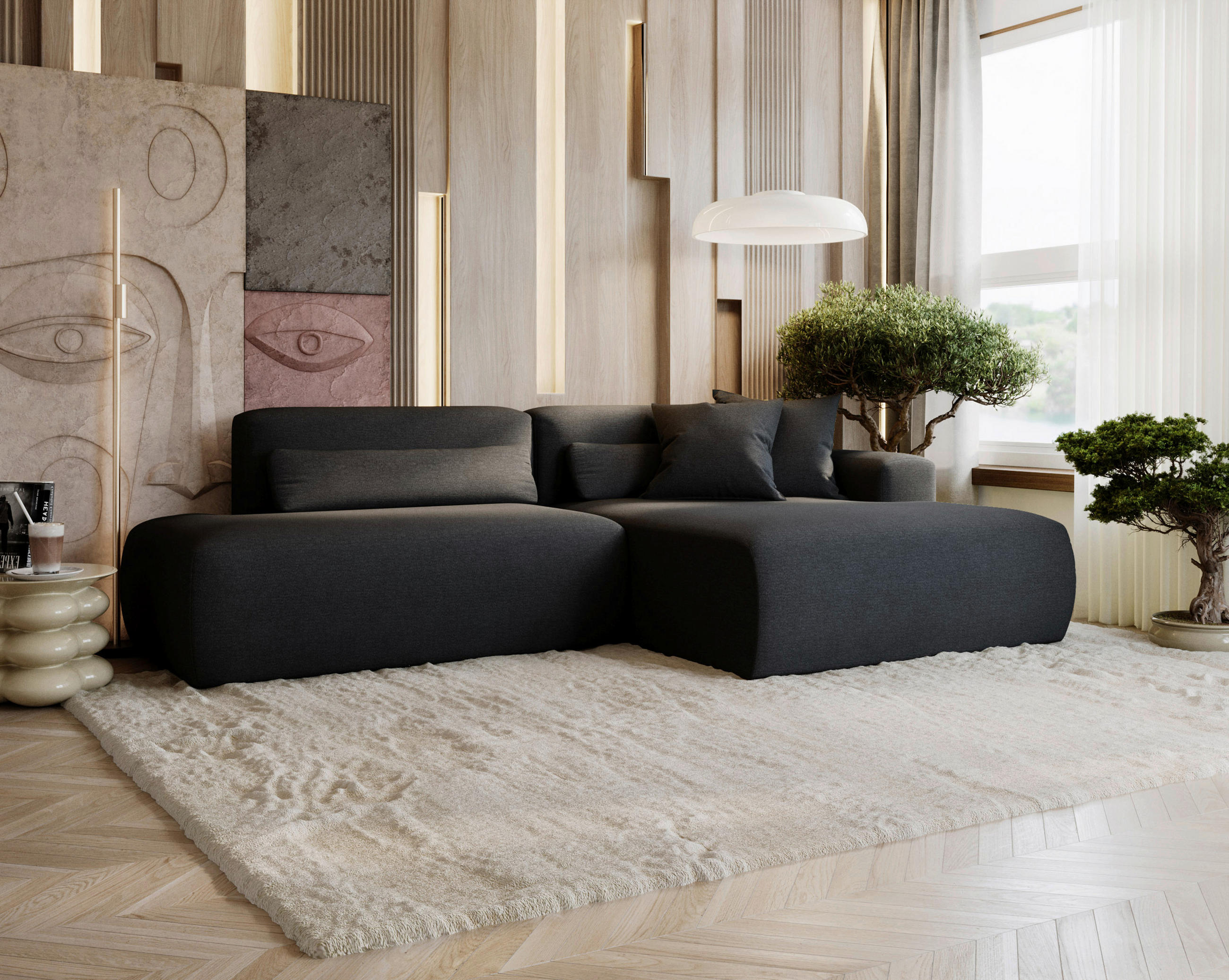 ECKSOFA Chenille Anthrazit  - Anthrazit/Schwarz, Design, Kunststoff/Textil (284/160cm) - Livetastic