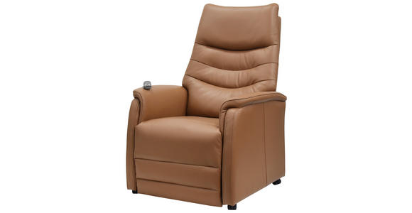 FERNSEHSESSEL  mit Relaxfunktion, Kopfteilverstellung, Aufstehhilfe, Fußteilverstellung Echtleder Lederlook Cognac  - Cognac/Schwarz, Design, Leder/Kunststoff (78.5/87,5-112,5/87,5-161cm) - Cantus