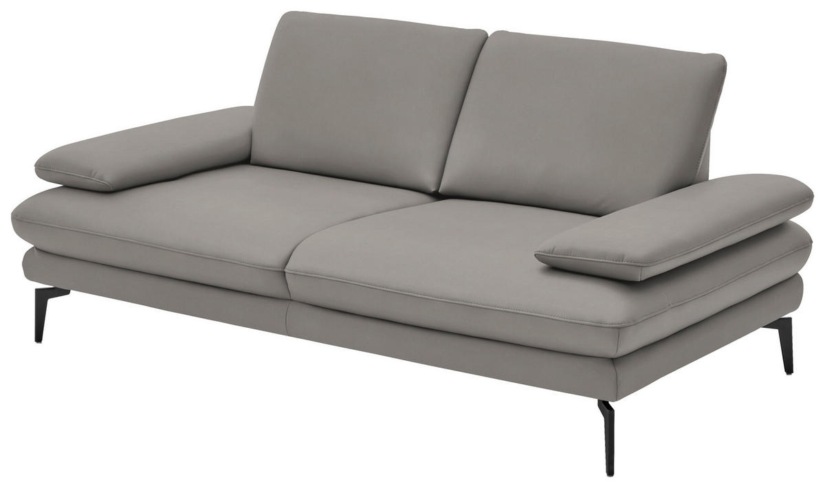 2,5-SITZER in Echtleder Silberfarben  - Silberfarben/Schwarz, Design, Leder/Metall (196/86/104cm) - Dieter Knoll