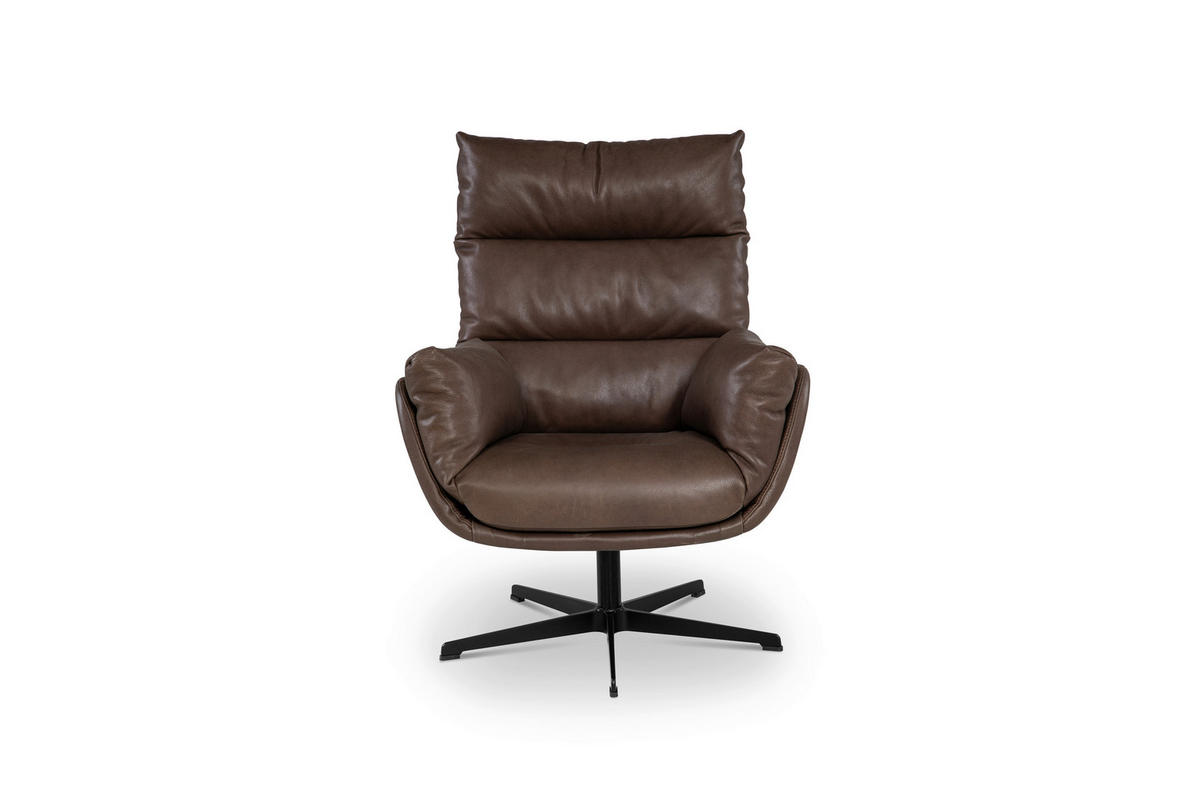 SESSEL in Echtleder Dunkelbraun  - Dunkelbraun/Schwarz, MODERN, Leder/Metall (80/103/91cm) - Designwerk