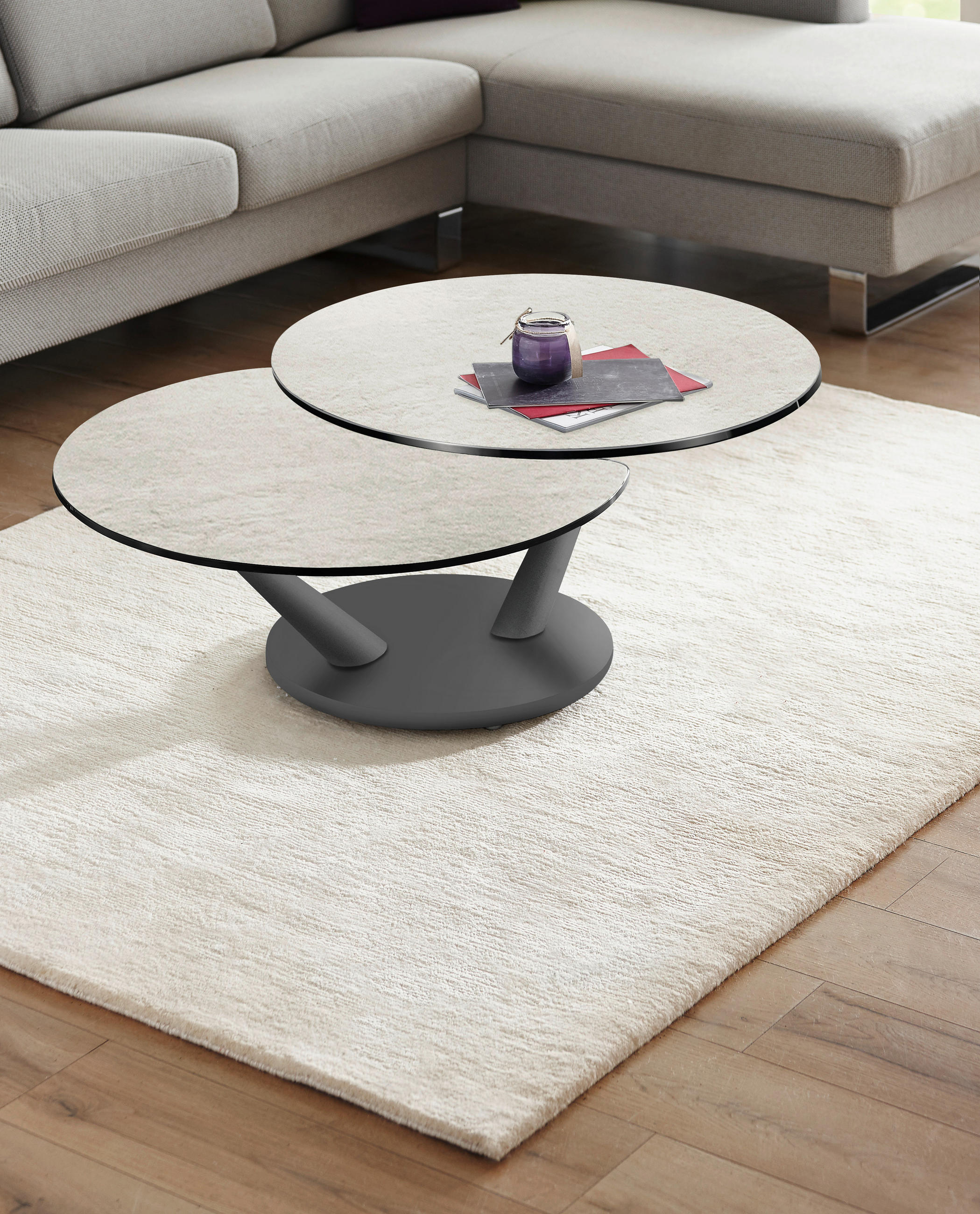 COUCHTISCH Keramik Naos Abra 80-128/80/40 cm Anthrazit, Greige  - Greige/Anthrazit, Design, Keramik/Metall (80-128/80/40cm) - Naos