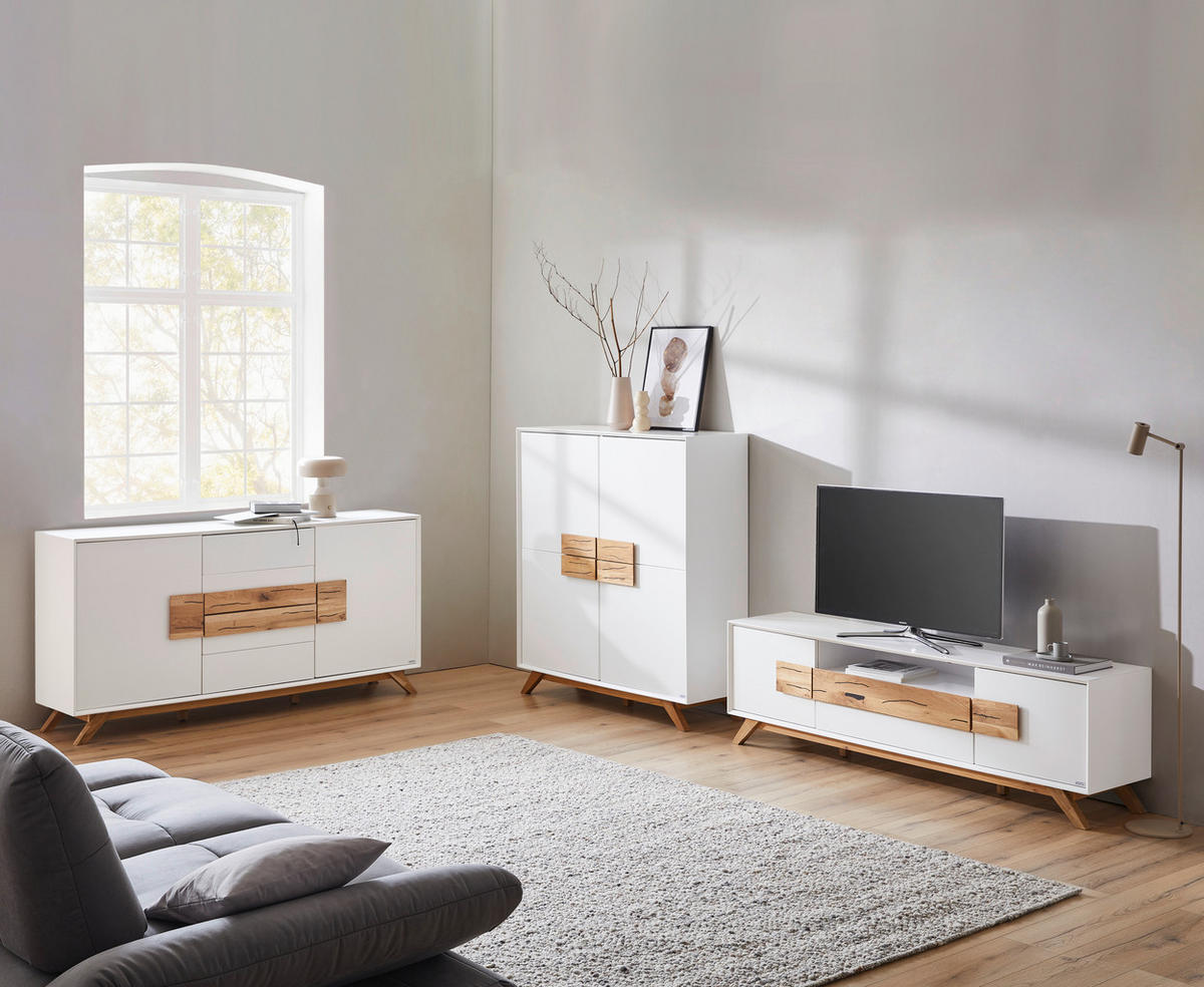 VISOKA KOMODA, bela, barve hrasta  - barve hrasta/bela, Design, leseni material/les (120/133/40cm) - Xora