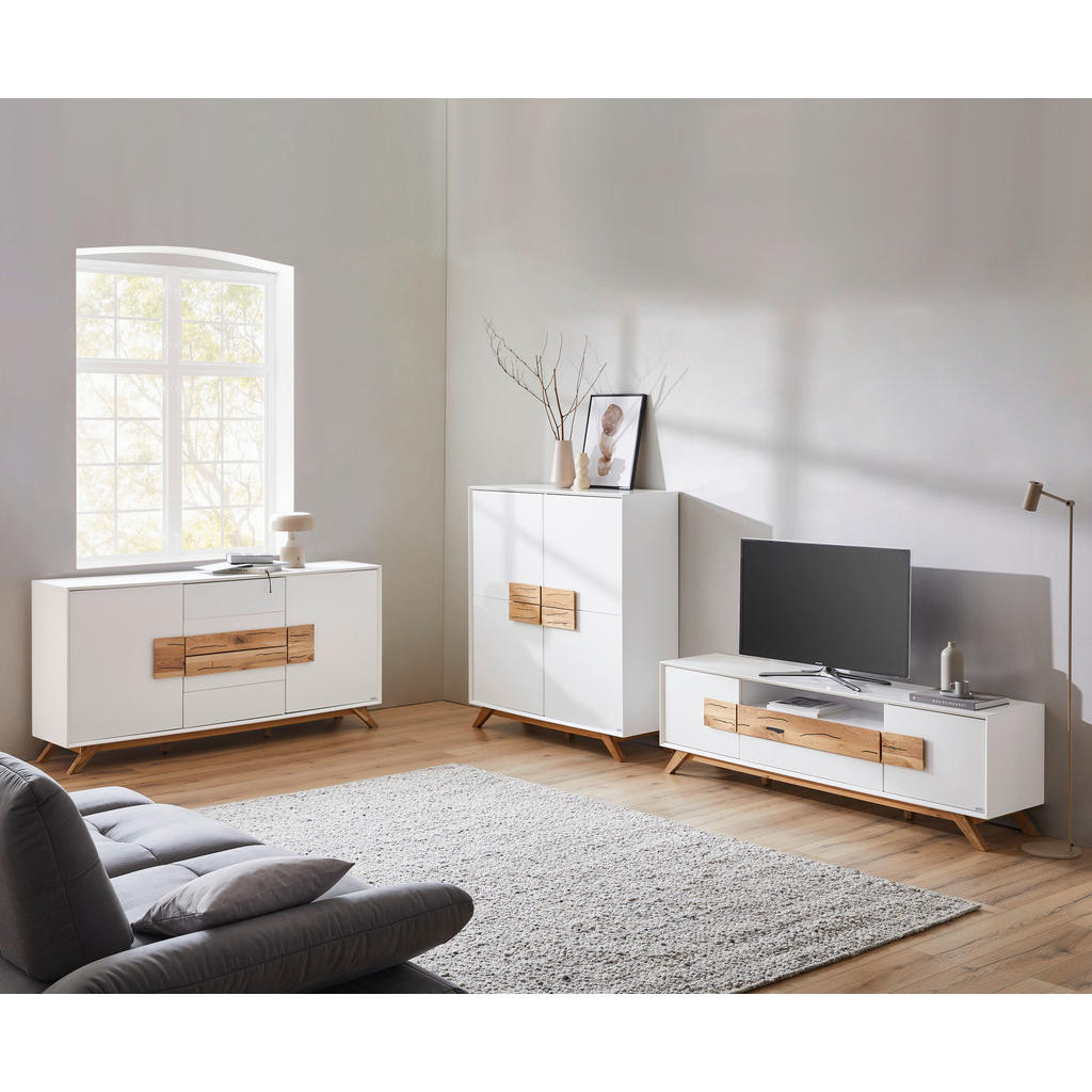 Thumbnail - Xora Highboard, Weiß, Eiche, Holz, Eiche, massiv, 4 Fächer, 120x133x40 cm, Fsc, Typenauswahl, Beimöbel erhältlich, stehe...