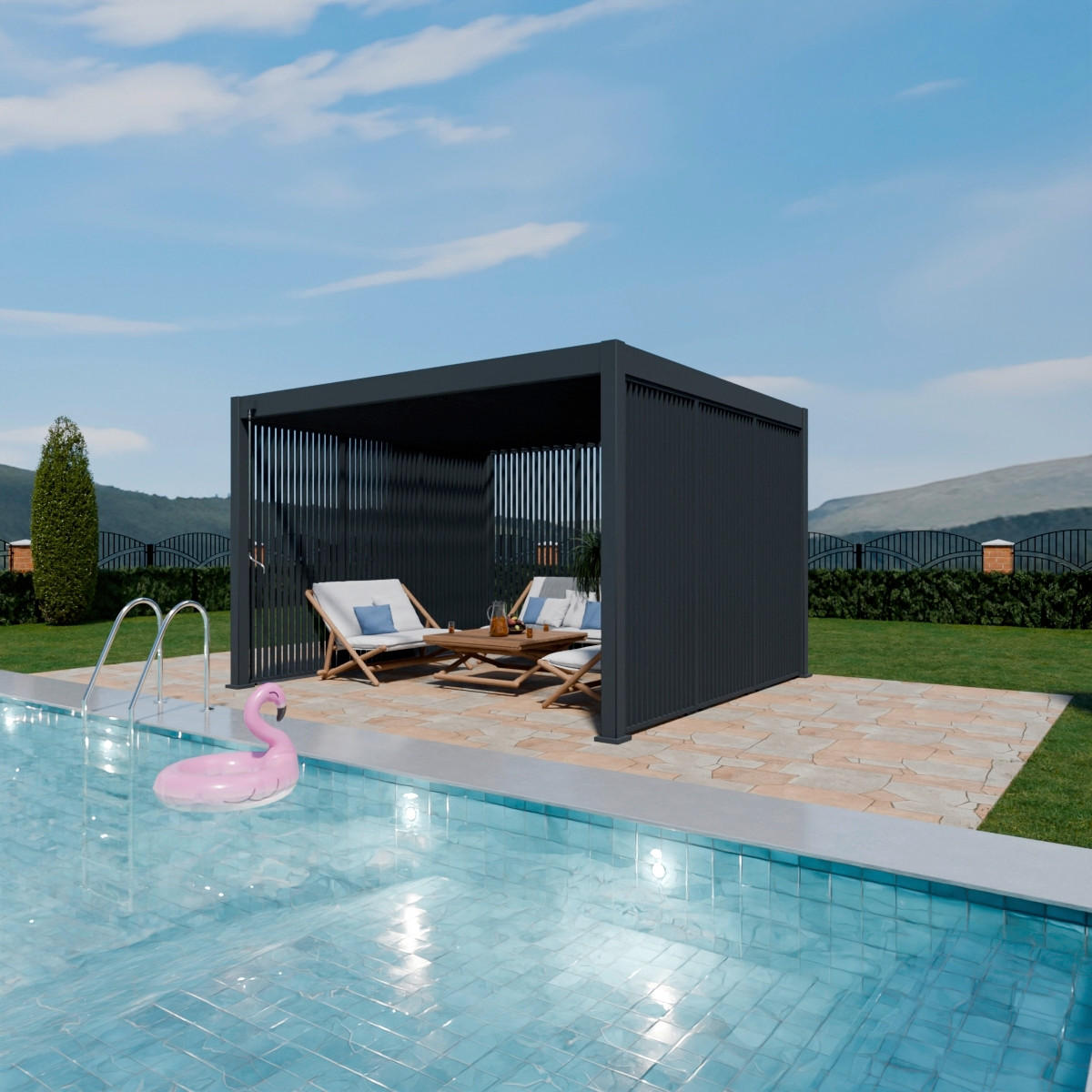 PERGOLA-SEITENTEIL 123,5/233,5/6,5 cm   - Graphitfarben, Basics, Metall (123,5/233,5/6,5cm) - Gardenson
