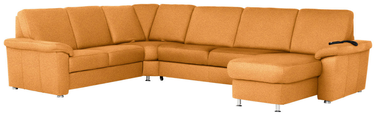 WOHNLANDSCHAFT in Flachgewebe Currygelb  - Chromfarben/Currygelb, Konventionell, Textil/Metall (240/330/163cm) - Beldomo System