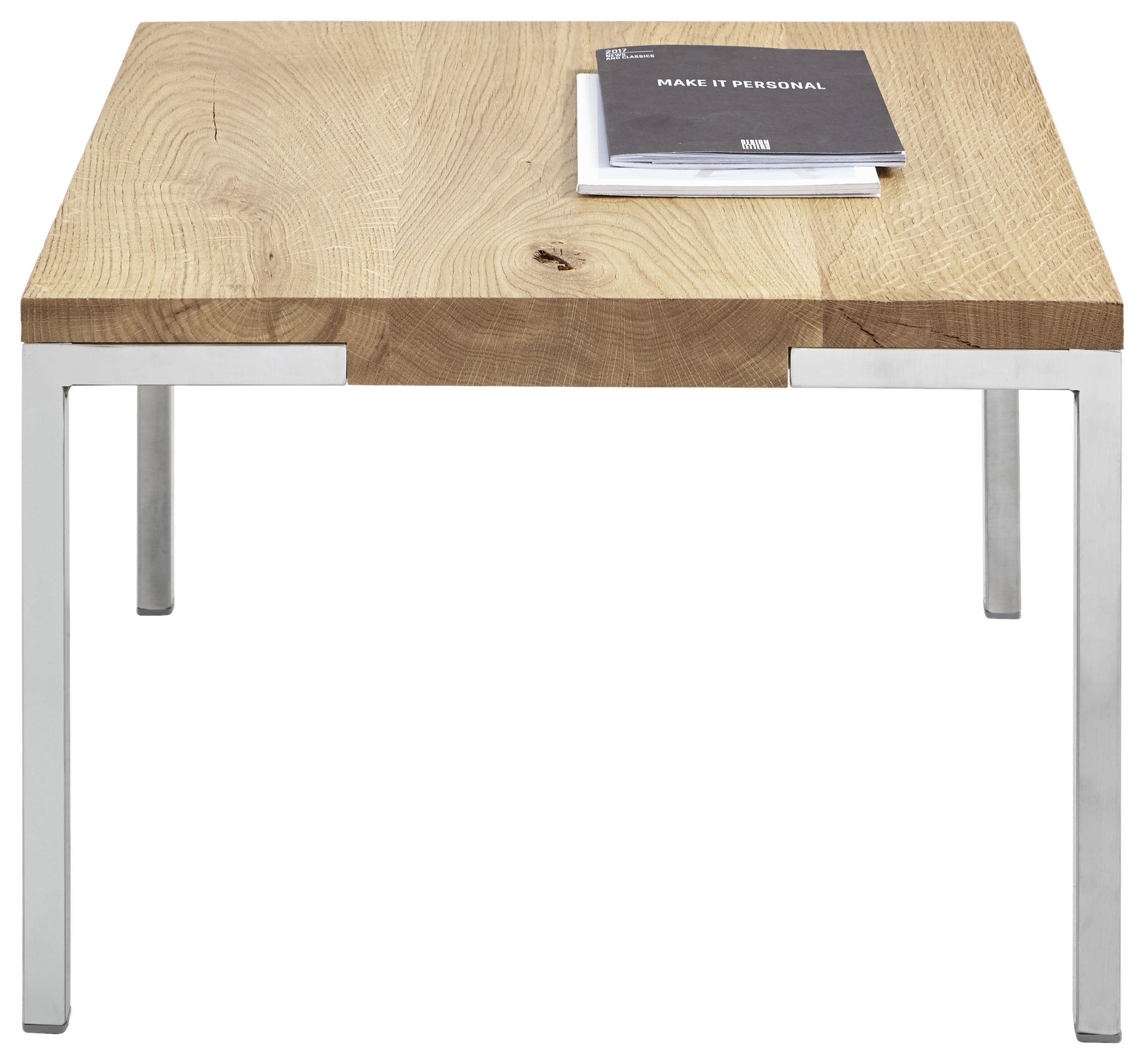 COUCHTISCH Eiche massiv 50/50/34 cm quadratisch Eichefarben, Edelstahlfarben  - Edelstahlfarben/Eichefarben, Design, Holz/Metall (50/50/34cm) - Novel