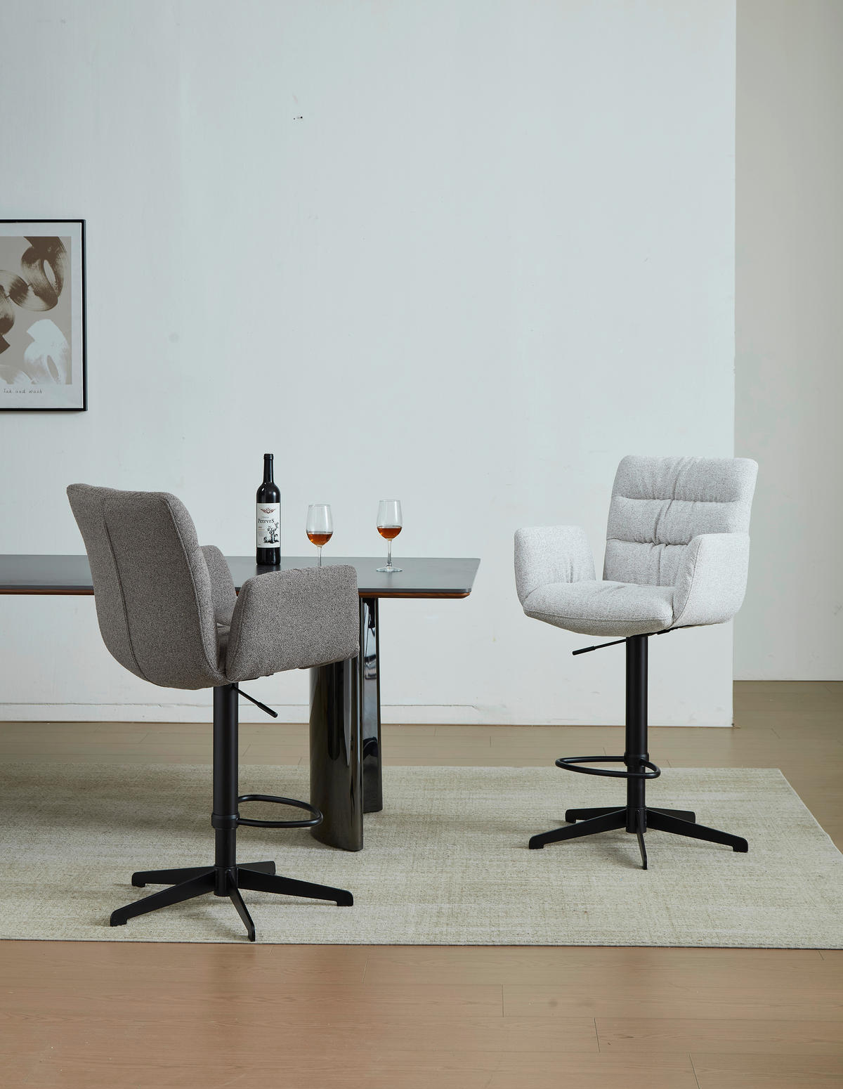 BARHOCKER Leinenoptik Schwarz, Hellgrau Stahl Sitzfläche 360° drehbar  - Hellgrau/Schwarz, Design, Textil/Metall (58/125/57cm) - Dieter Knoll