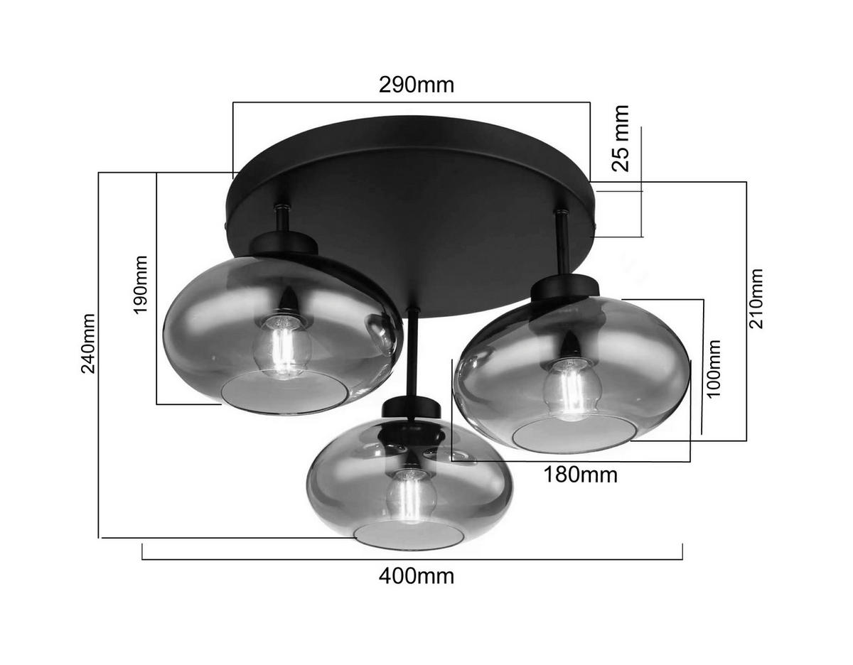 DECKENLEUCHTE  40/24 cm    - Schwarz, Design, Glas/Metall (40/24cm) - Novel