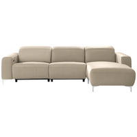 ECKSOFA Hellbraun Echtleder  - Chromfarben/Hellbraun, Design, Leder/Metall (292/177cm) - Pure Home Lifestyle
