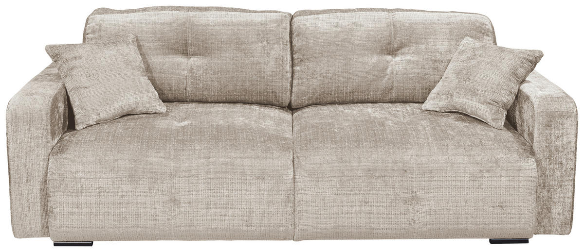 SCHLAFSOFA  mit Schlafen auf Sitzhöhe, Rücken echt, Armteil links, Armteil rechts Chenille Taupe  - Taupe/Schwarz, KONVENTIONELL, Kunststoff/Textil (235/88/120cm) - MID.YOU