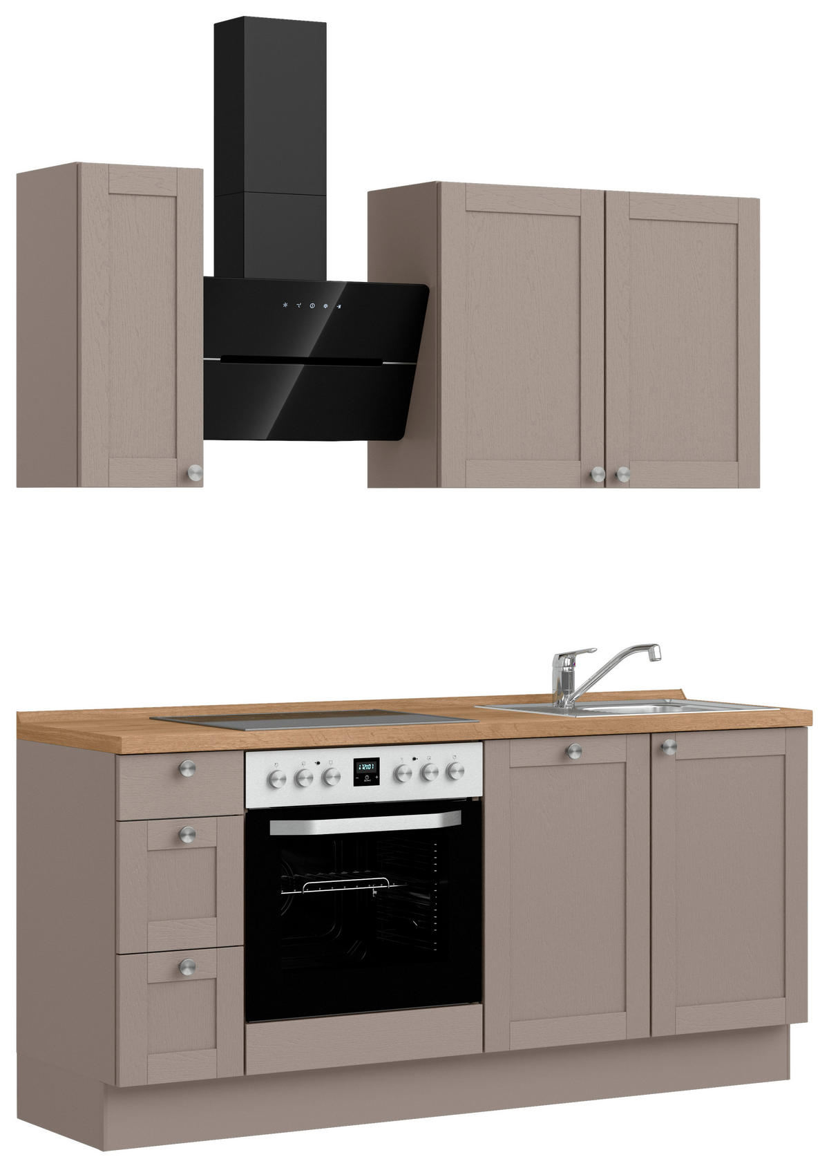 KÜCHENBLOCK Frame 180 cm  in Eichefarben, Beigebraun  - Edelstahlfarben/Eichefarben, MODERN, Holzwerkstoff/Metall (180cm) - Nobilia