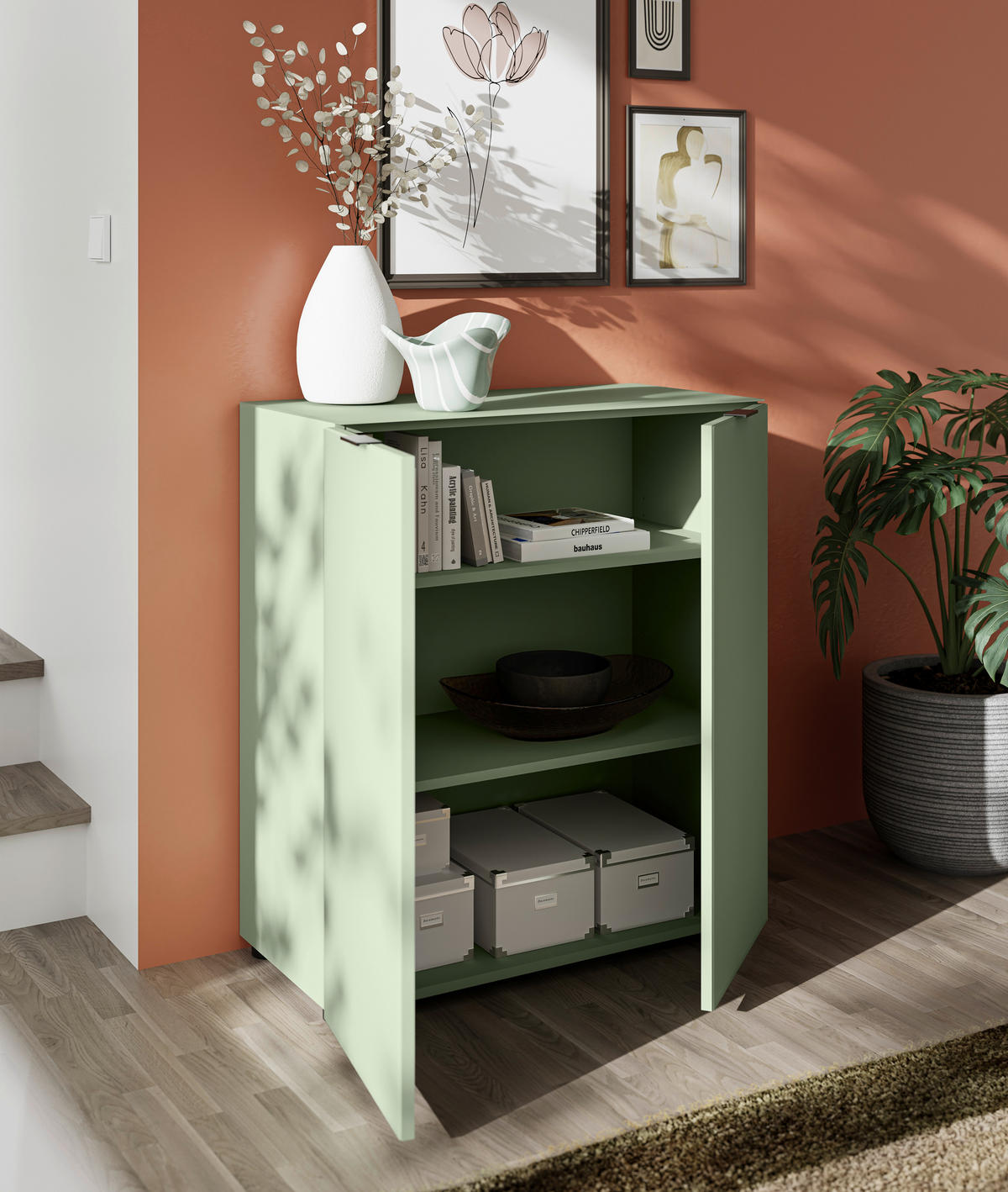 KOMMODE , 80/93/40 cm,  - Salbeigrün/Schwarz, Basics, Glas/Holzwerkstoff (80/93/40cm) - Novel