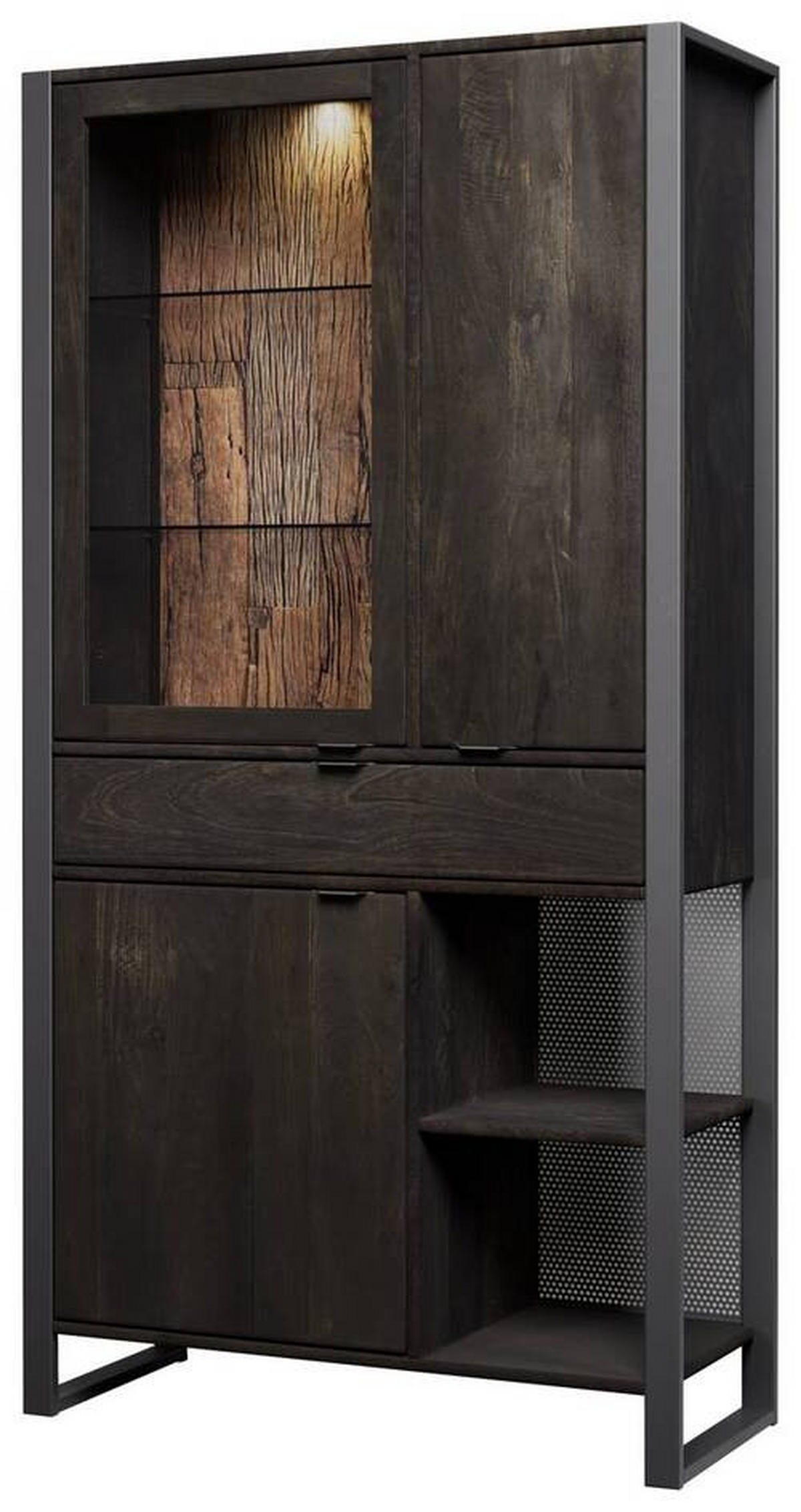 VITRINE in vollmassiv Mangoholz Schwarz  - Transparent/Anthrazit, Basics, Glas/Holz (104/200/40cm) - Livetastic