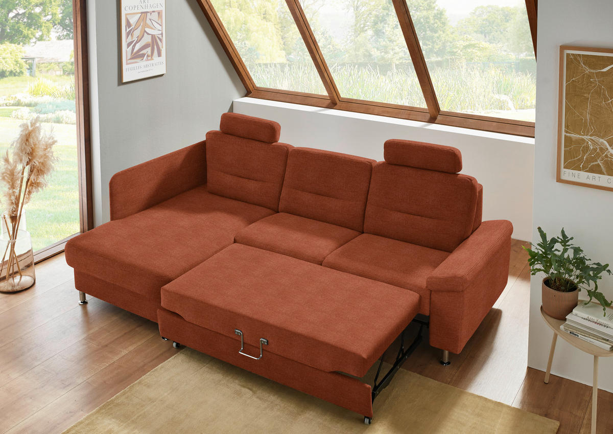 ECKSOFA  in Flachgewebe Terracotta  160/244 cm  - Terracotta/Alufarben, KONVENTIONELL, Textil/Metall (160/244cm) - Beldomo Comfort
