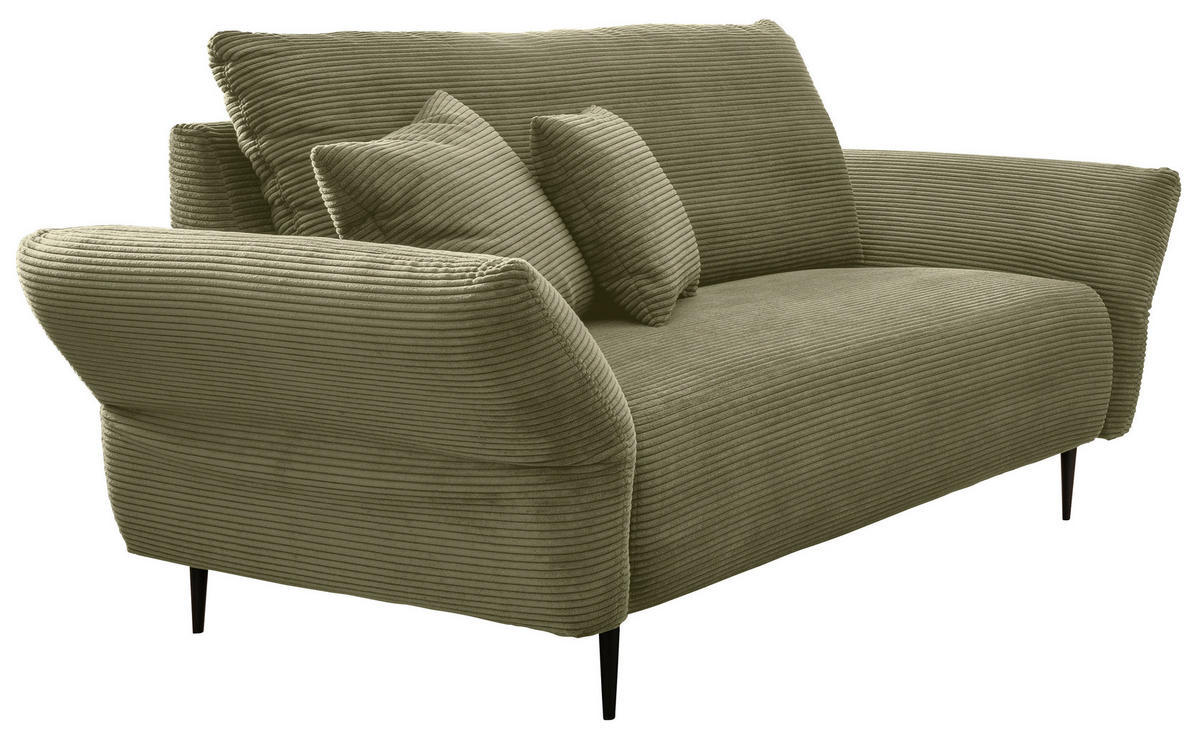 2-SITZER-SOFA Cord Olivgrün  - Schwarz/Olivgrün, Design, Textil/Metall (163/97/102cm) - Livetastic