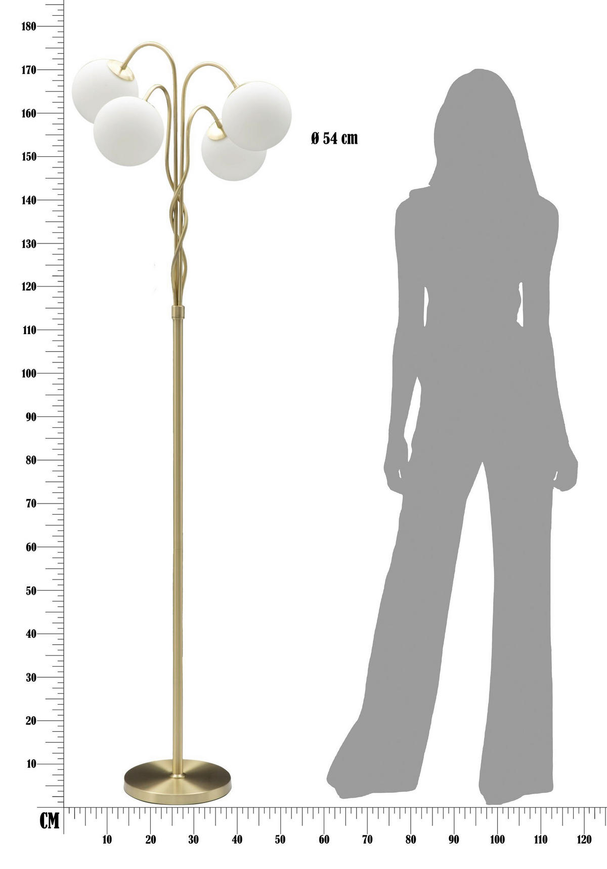 STEHLEUCHTE 54/54/176 cm  - Goldfarben/Weiß, Trend, Glas/Metall (54/54/176cm) - Mauro Ferretti