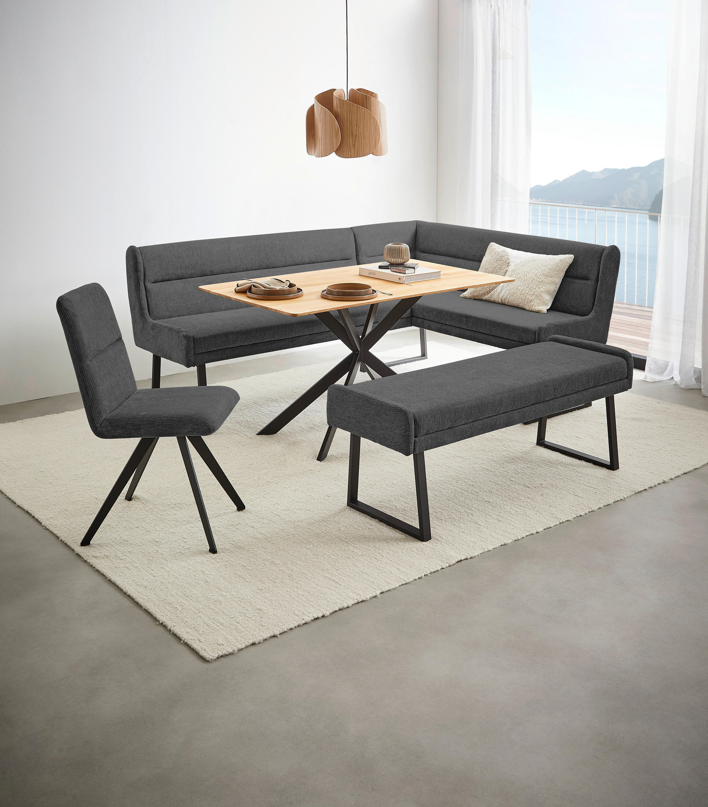 HOCKERBANK 160/49/49 cm Webstoff Dunkelgrau, Schwarz  - Dunkelgrau/Schwarz, Design, Textil/Metall (160/49/49cm) - Novel