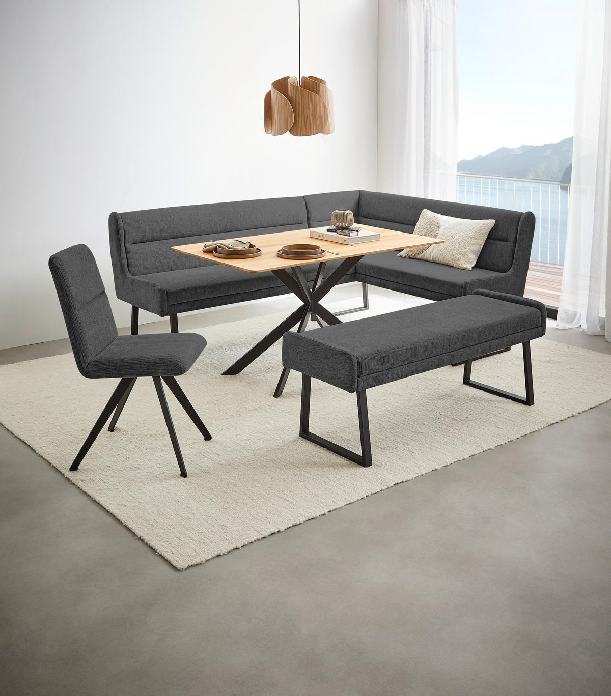 ECKBANK 237/159 cm Webstoff Schwarz, Dunkelgrau   - Dunkelgrau/Schwarz, Design, Textil/Metall (237/159cm) - Novel