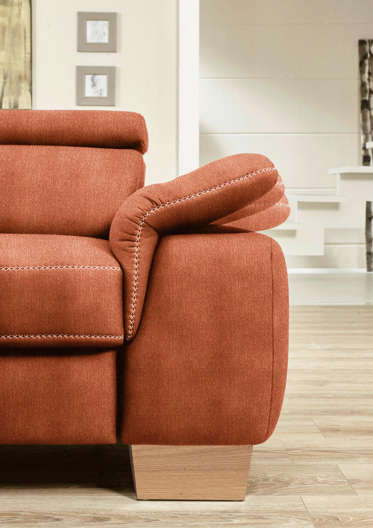 ECKSOFA in Mikrofaser Terracotta  - Eichefarben/Beige, Natur, Holz/Textil (273/226cm) - Beldomo System