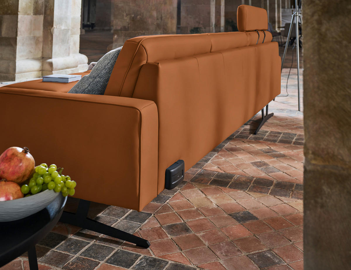 ECKSOFA in Echtleder Cognac  - Cognac/Anthrazit, Konventionell, Leder/Metall (179/324cm) - Johann Jakob
