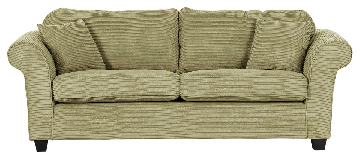 3-SITZER-SOFA in Cord Hellgrün  - Dunkelbraun/Hellgrün, Konventionell, Holz/Textil (215/70/90cm) - home24