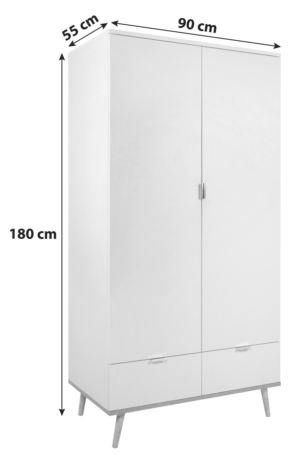 DREHTÜRENSCHRANK  in Weiß, Eichefarben  - Eichefarben/Silberfarben, Design, Holzwerkstoff/Metall (90/180/55cm) - MID.YOU