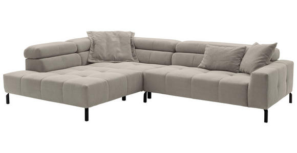 ECKSOFA Sandfarben Feincord Rücken echt, Kopfteilverstellung, Sitzvorzug  - Sandfarben/Schwarz, KONVENTIONELL, Textil/Metall (219/311cm) - Hom`in