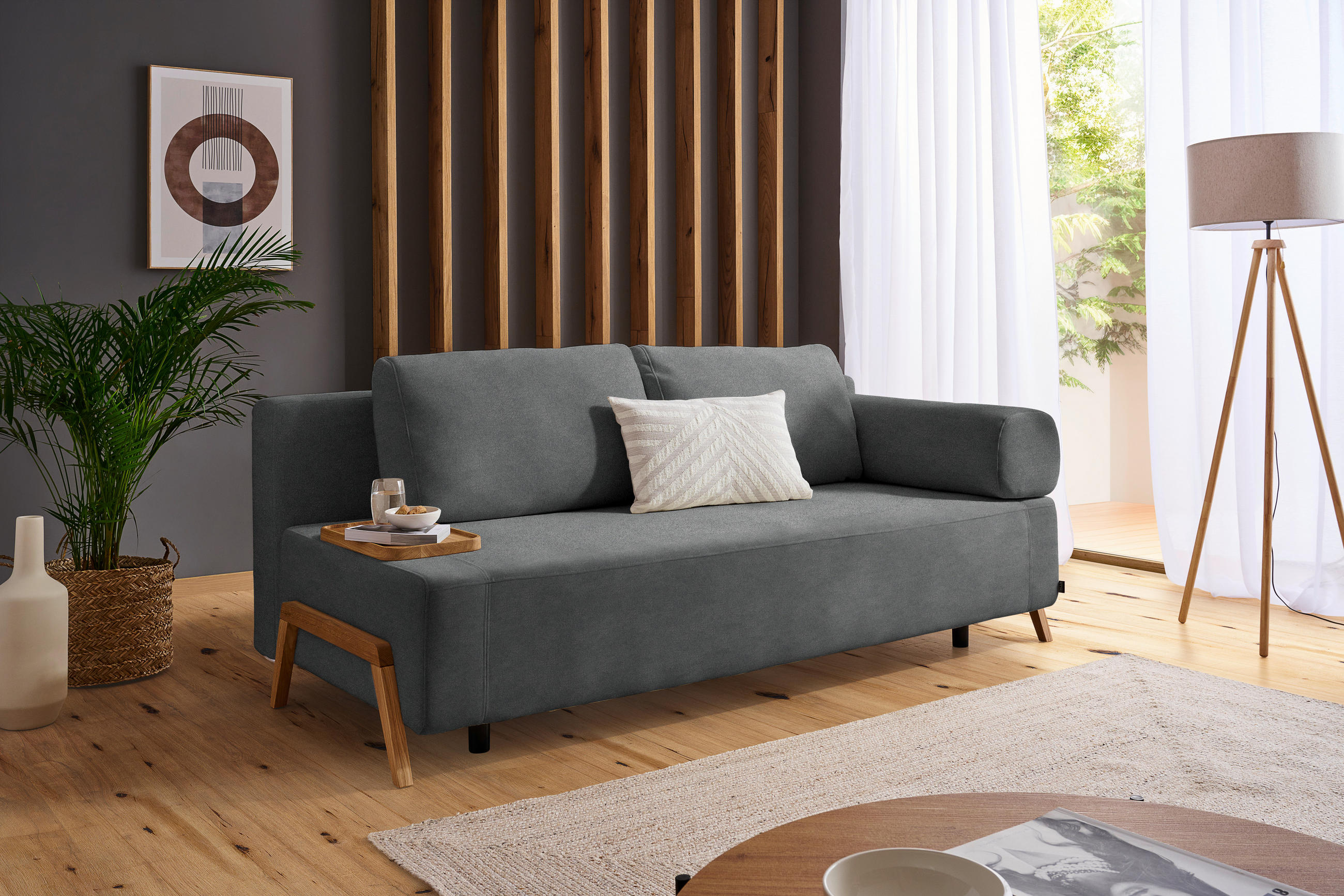 SCHLAFSOFA Mikrofaser Anthrazit  - Anthrazit/Naturfarben, Design, Holz/Textil (211/88/102cm) - Niels Andersson