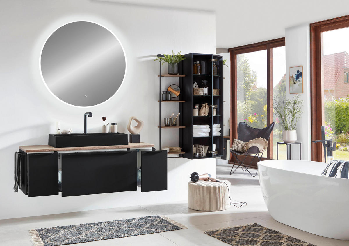 BADEZIMMER 3-teilig  in 81 cm  - Edelstahlfarben/Weiß Hochglanz, MODERN, Holzwerkstoff/Stein (81cm) - Nobilia