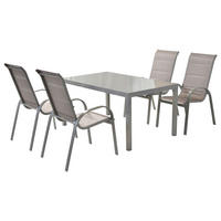 GARTENSET 5-teilig Aluminium 5-teilig  - Silberfarben/Braun, MODERN, Textil/Metall - Gardenson