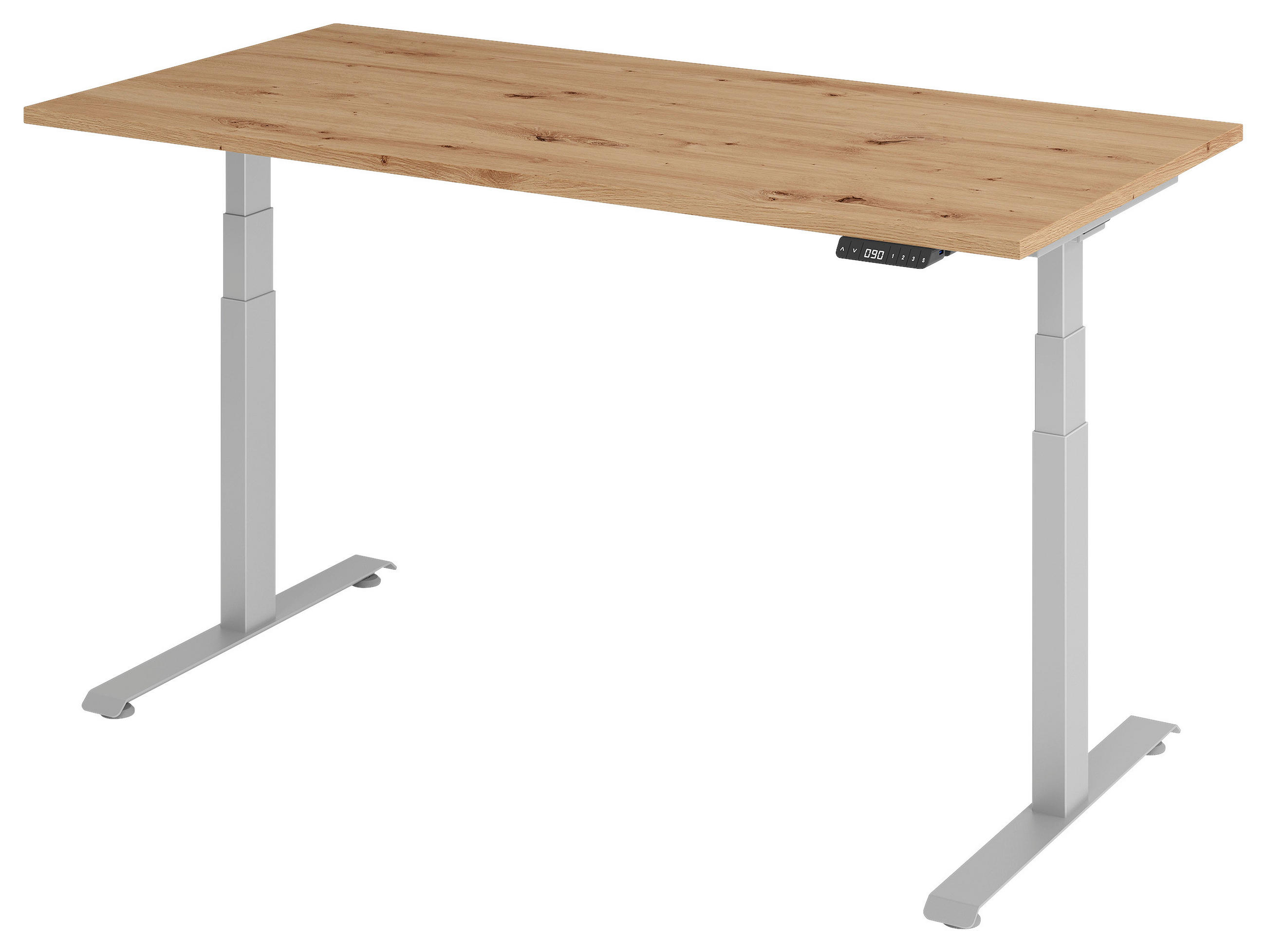 SCHREIBTISCH 160/80/64,5-129,5 cm Silberfarben, Eichefarben elektrisch höhenverstellbar  - Eichefarben/Silberfarben, KONVENTIONELL, Holzwerkstoff/Metall (160/80/64,5-129,5cm) - Venda