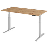 SCHREIBTISCH 160/80/64,5-129,5 cm Silberfarben, Eichefarben elektrisch höhenverstellbar  - Eichefarben/Silberfarben, KONVENTIONELL, Holzwerkstoff/Metall (160/80/64,5-129,5cm) - Venda