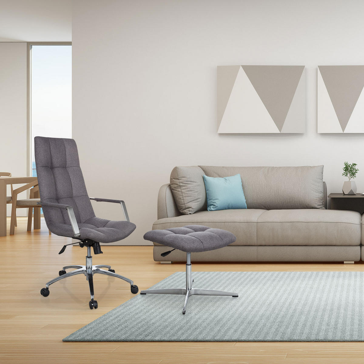 BÜROHOCKER Grau  - Silberfarben/Grau, MODERN, Textil/Metall (47/49/47cm) - MID.YOU