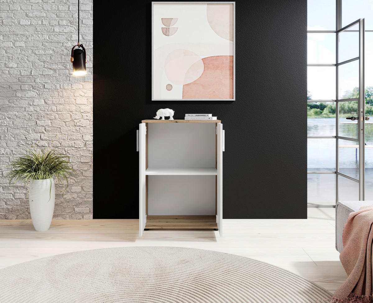 Kommode Basel 60/84/35 cm  in Weiss, Eichefarben  - Weiss/Eichefarben, Design, Holzwerkstoff/Kunststoff (60/84/35cm) - MID.YOU