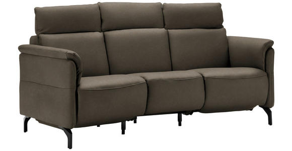 TRAPEZSOFA in Echtleder Graubraun  - Graubraun/Schwarz, KONVENTIONELL, Leder/Metall (221/103/95cm) - Dieter Knoll