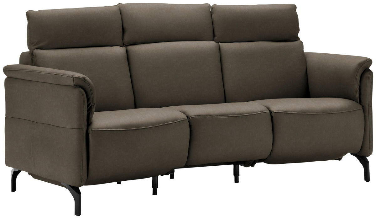 TRAPEZSOFA in Echtleder Graubraun  - Graubraun/Schwarz, KONVENTIONELL, Leder/Metall (221/103/95cm) - Dieter Knoll