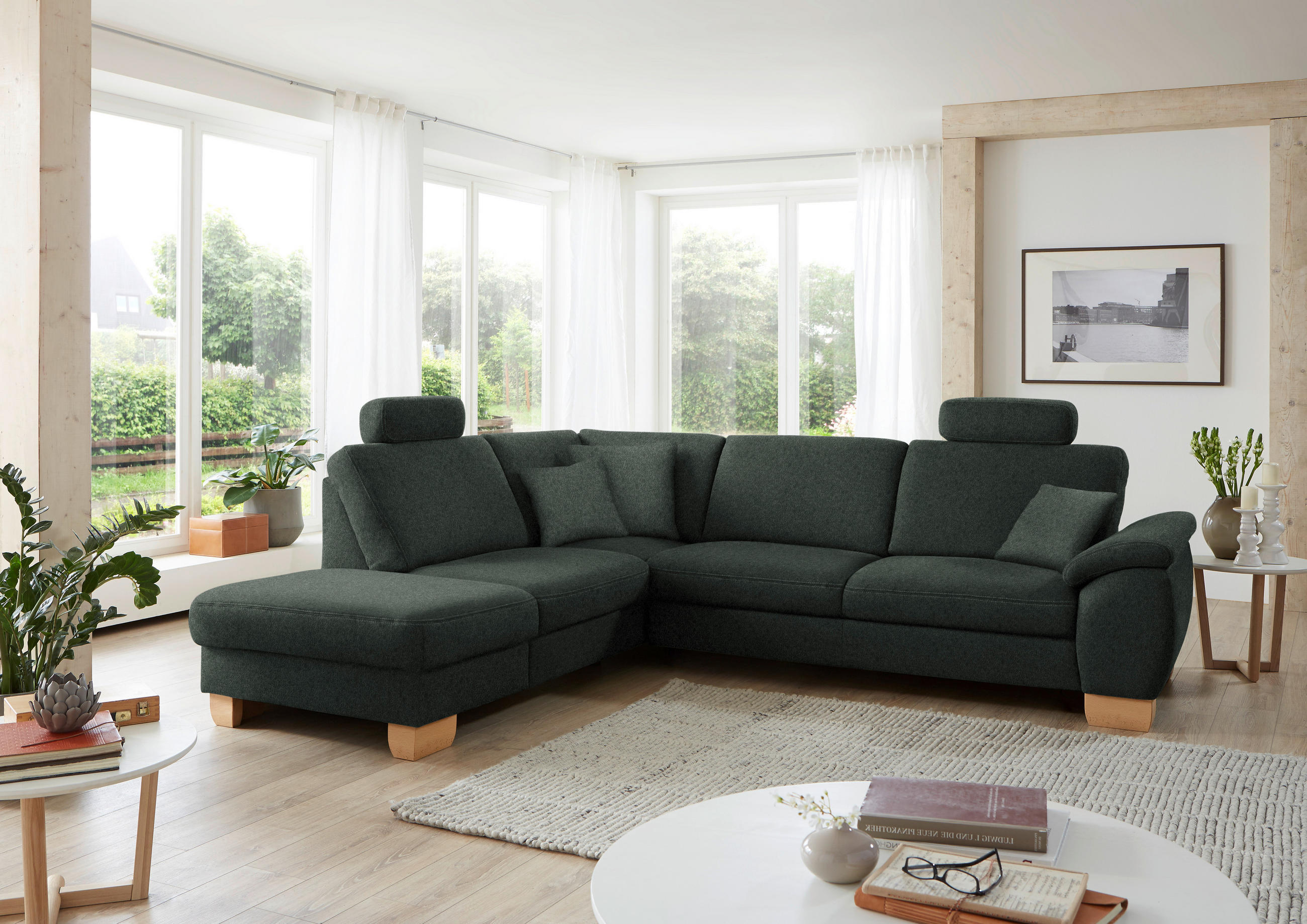ECKSOFA in Mikrofaser Dunkelgrau  - Wildeiche/Dunkelgrau, Konventionell, Holz/Textil (236/286cm) - Voleo