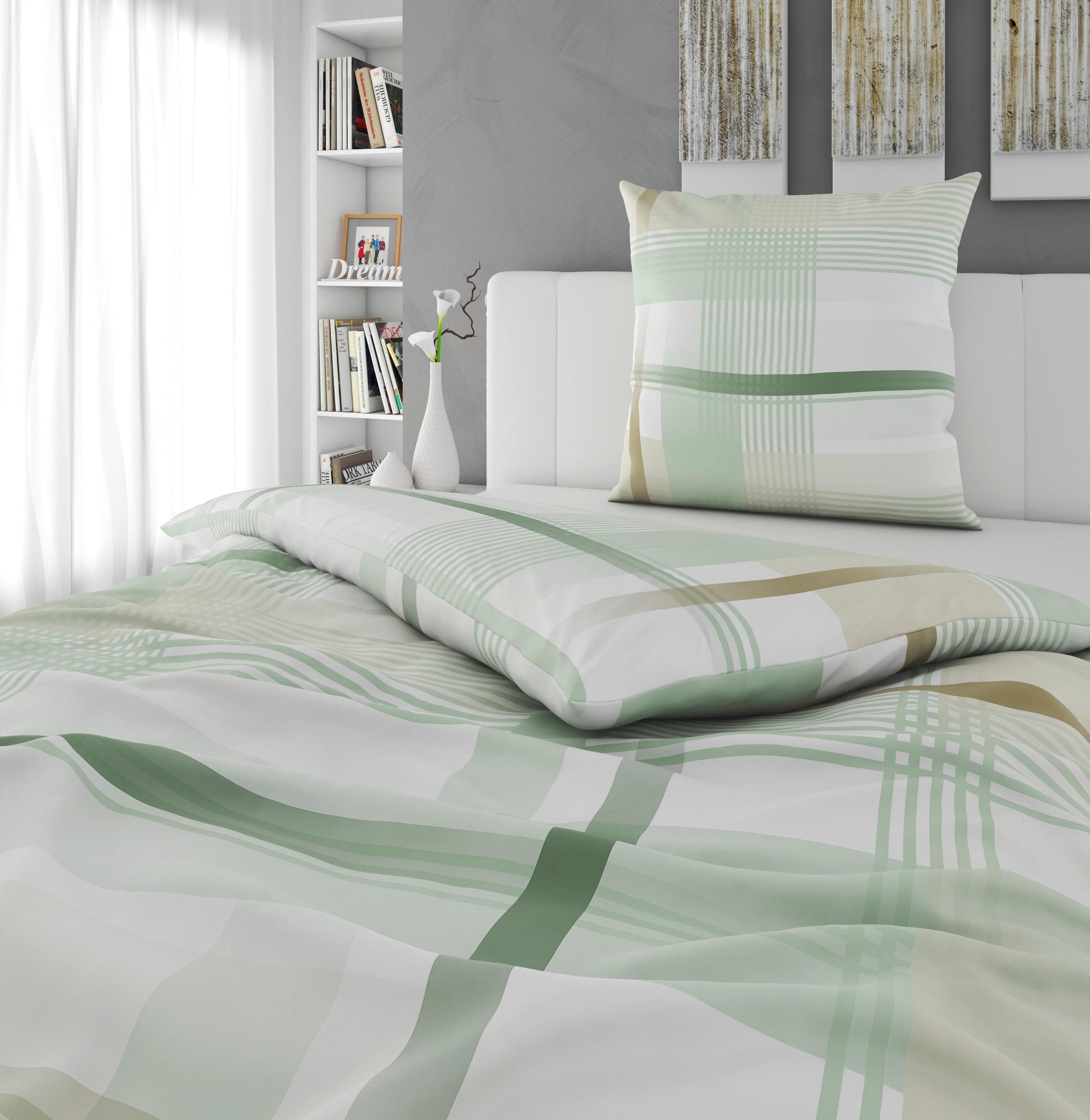 BETTWÄSCHESET Flanell 160/210 cm  65 cm/100 cm  - Grün, Konventionell, Textil (160/210cm) - Esposa