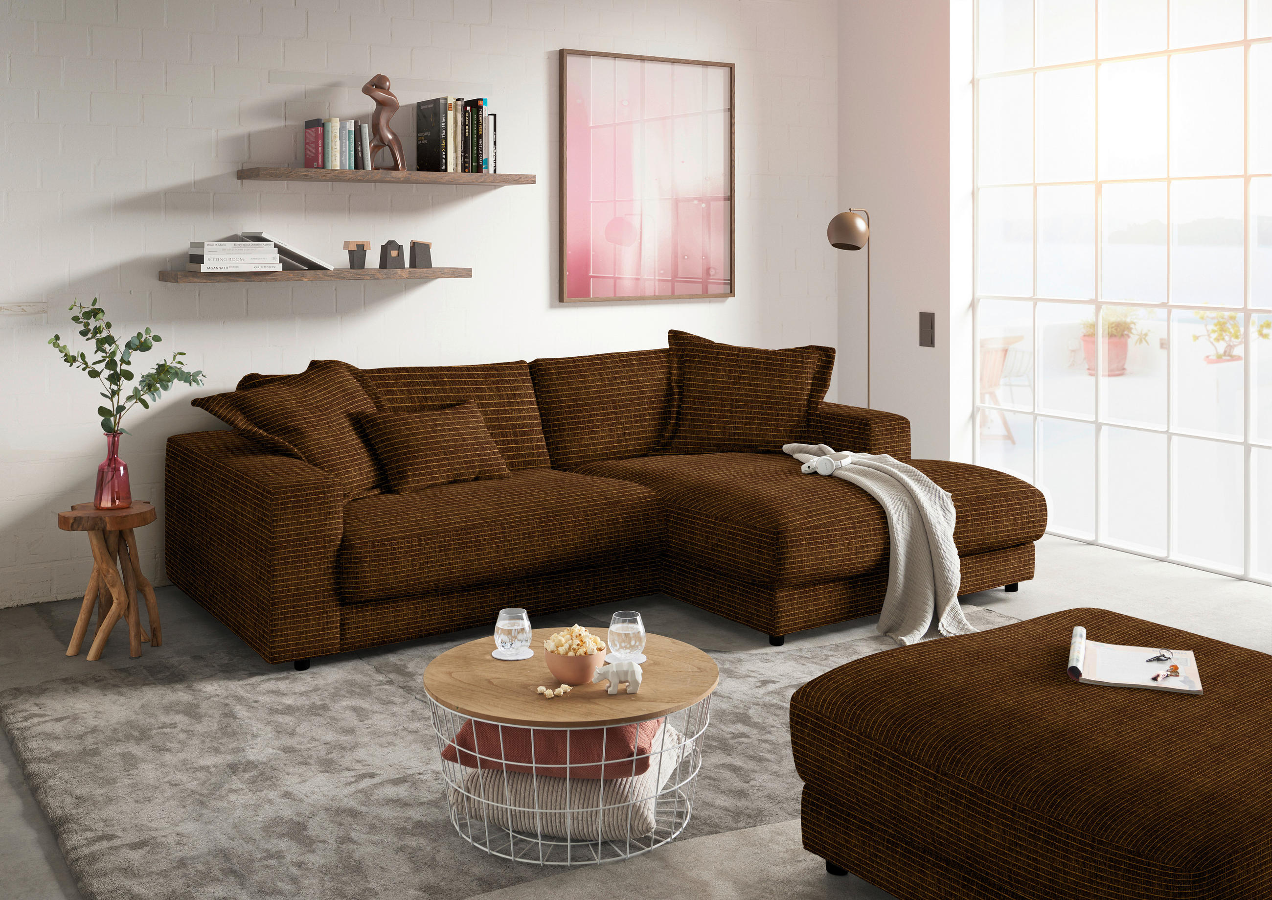 ECKSOFA in Chenille Messingfarben  270/190 cm  - Messingfarben/Schwarz, Design, Kunststoff/Textil (270/190cm) - Lomoco