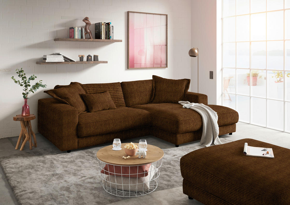 ECKSOFA in Chenille Messingfarben  270/190 cm  - Messingfarben/Schwarz, Design, Kunststoff/Textil (270/190cm) - Lomoco