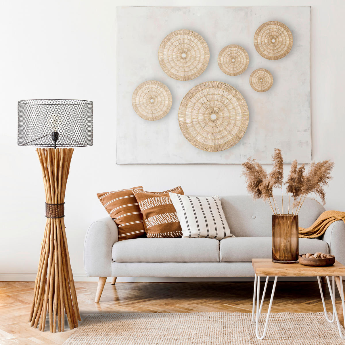 STEHLEUCHTE  35/149/35 cm   - Schwarz/Naturfarben, Design, Holz/Metall (35/149/35cm) - P & B