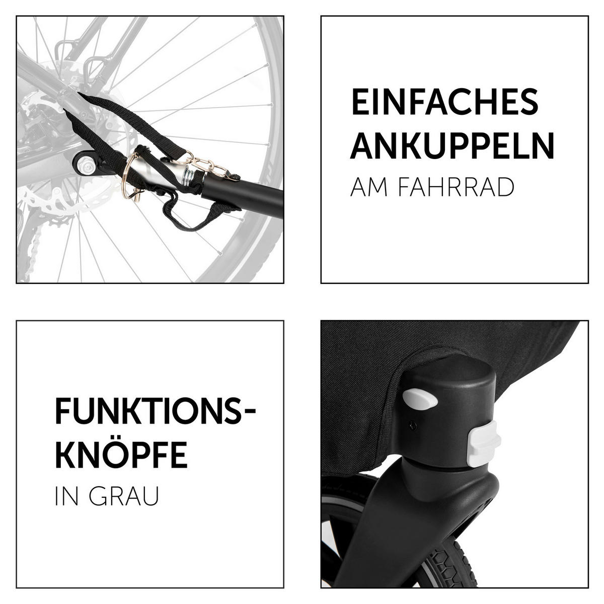 FAHRRADANHÄNGER   DRYK DUO  - Grau, Basics, Kunststoff/Textil (79/99/118cm) - Hauck