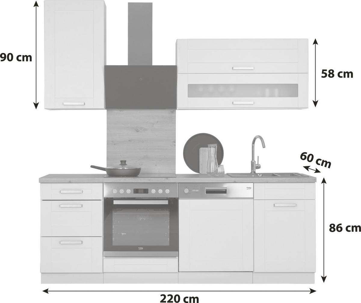 KÜCHENBLOCK 220 cm   in Weiß  - Silberfarben/Eiche Artisan, ROMANTIK / LANDHAUS, Glas/Holzwerkstoff (220cm) - MID.YOU