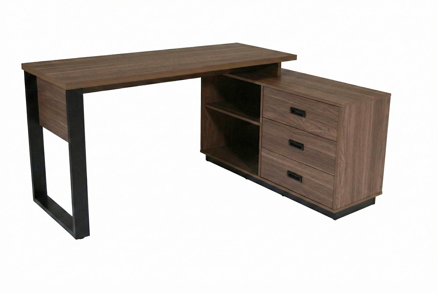 ECKSCHREIBTISCH  Schwarz, Walnussfarben Kabeldurchlass, Stauraum, seitenverkehrt montierbar, in verschiedenen Holzarten erhältlich  - Walnussfarben/Schwarz, KONVENTIONELL, Holzwerkstoff/Metall (150/75,5/116cm) - MID.YOU