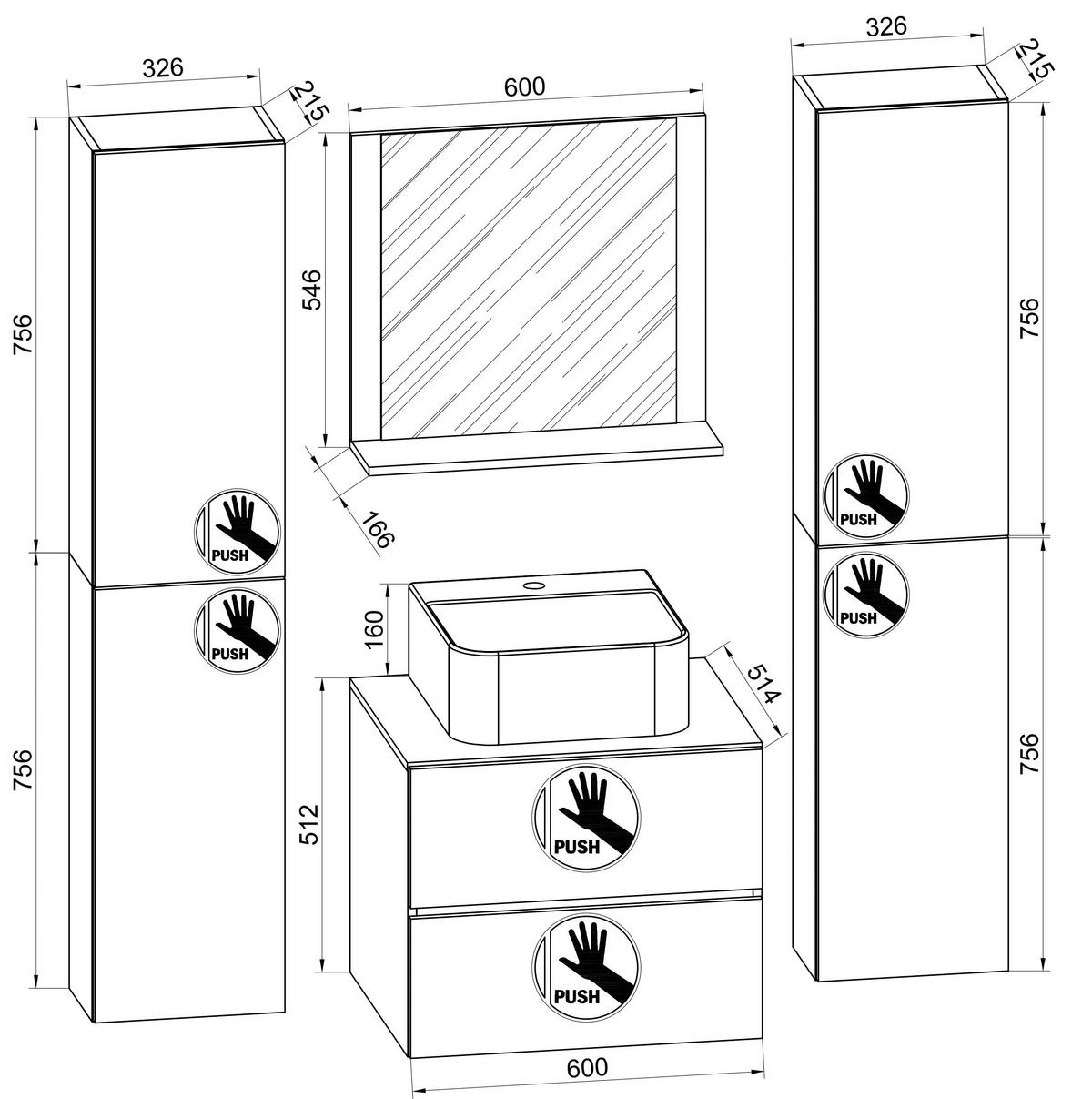 BADEZIMMER 5-teilig  in 127 cm  - Honigeiche/Anthrazit, Modern, Glas/Keramik (127cm) - MID.YOU