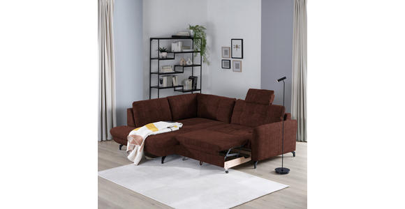 ECKSOFA in Flachgewebe, Leinenoptik Rotbraun  - Rotbraun/Schwarz, Design, Textil/Metall (208/247cm) - Xora