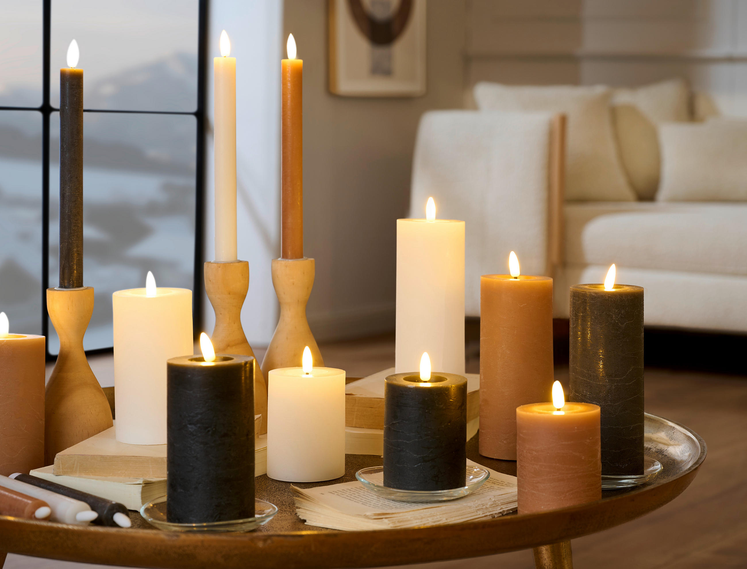 LED SVIEČKA plast, prírodné materiály   - sivá, Basics, plast/prírodné materiály (7/19cm) - Ambia Home