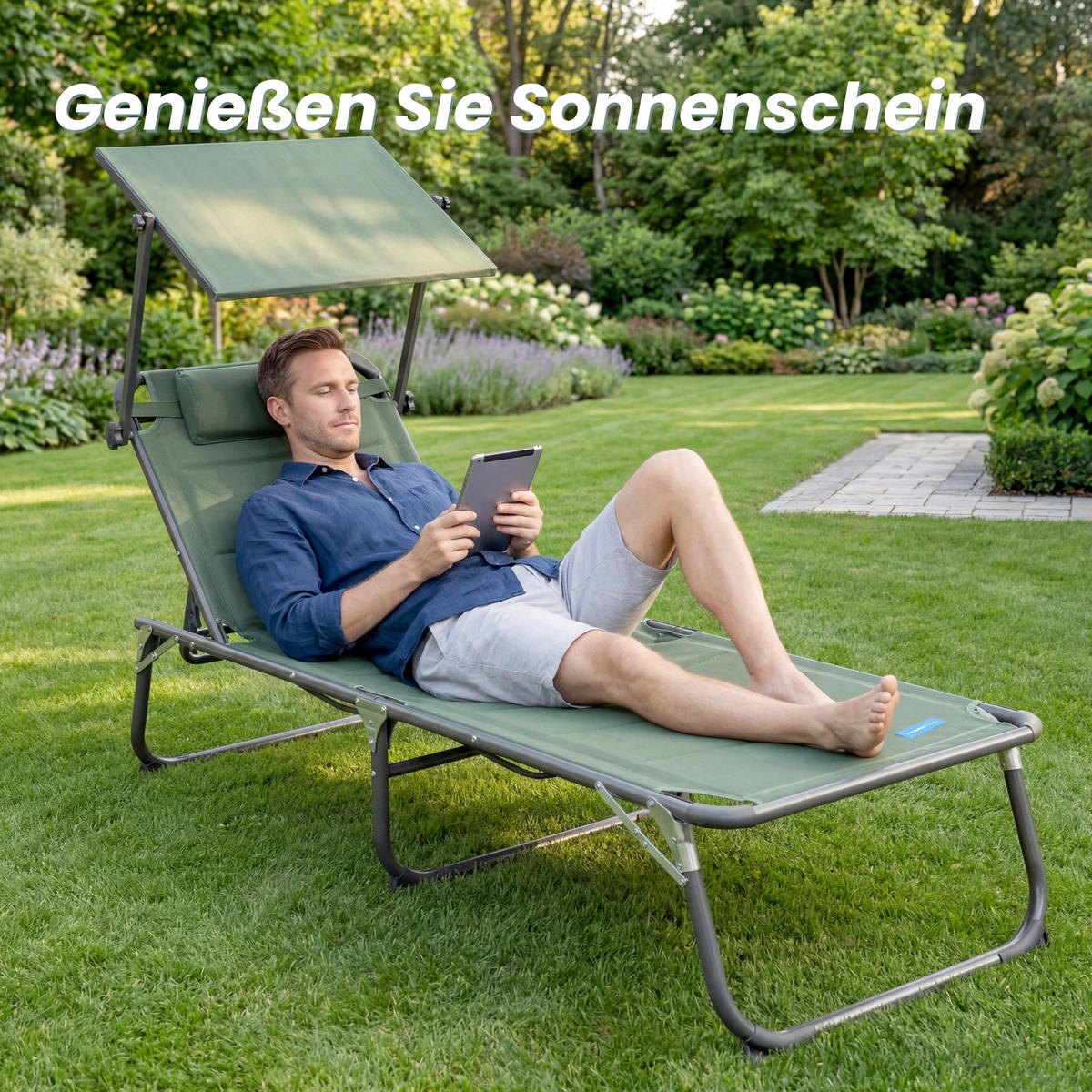 SONNENLIEGE 70/36/200 cm  - Grau/Grün, Basics, Textil/Metall (70/36/200cm) - Modante