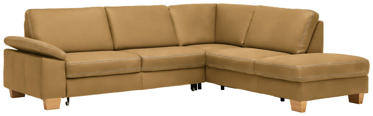 ECKSOFA  in Echtleder Currygelb  274/235 cm  - Currygelb/Eichefarben, KONVENTIONELL, Leder/Holzwerkstoff (274/235cm) - Beldomo Premium