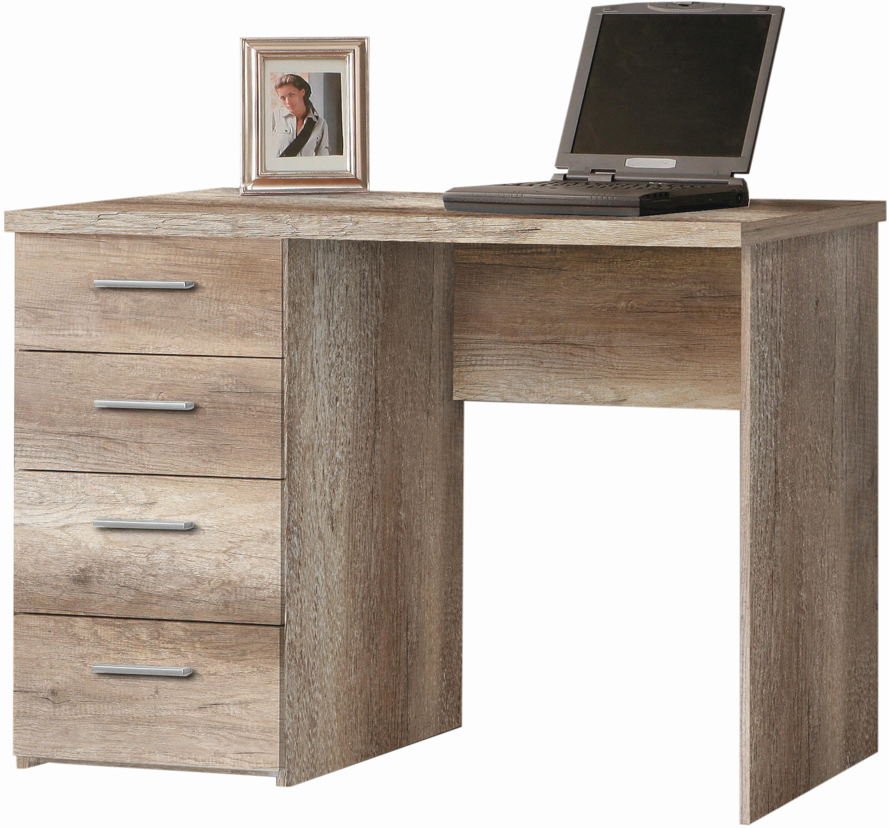 PISALNA MIZA leseni material barve hrasta  - barve hrasta/barve aluminija, Design, umetna masa/leseni material (110/76,5/60cm) - Cantus